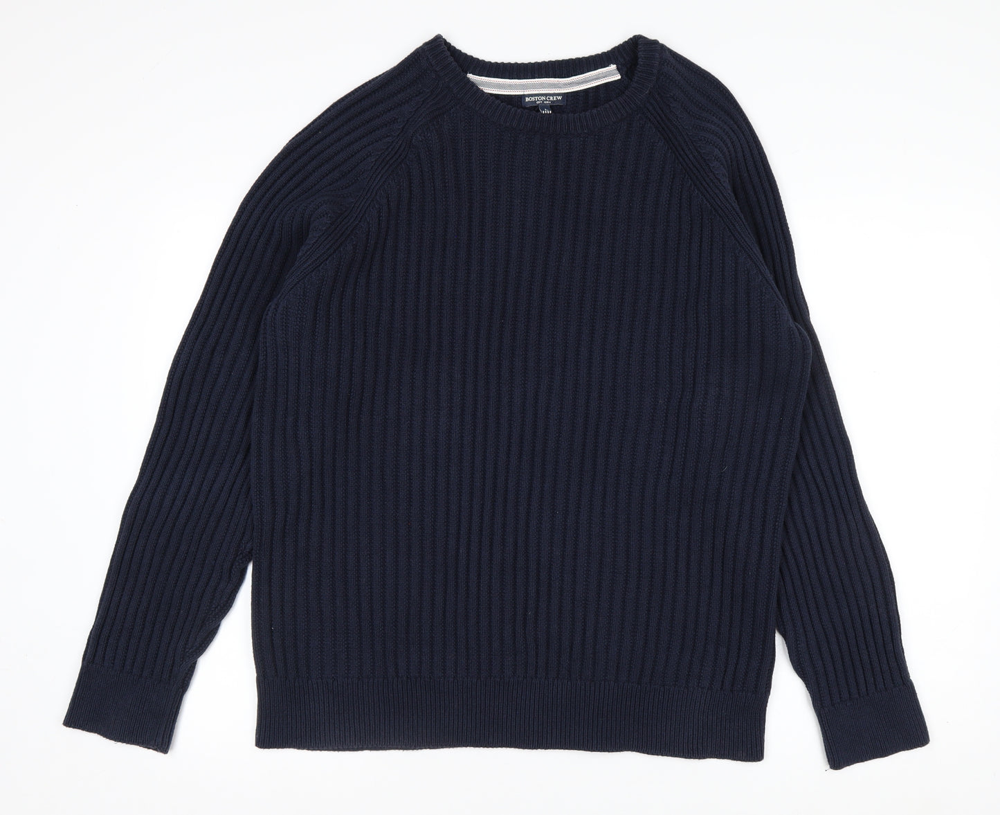 Boston Crew Men's Blue Cotton Chunky Knit Pullover Jumper L
