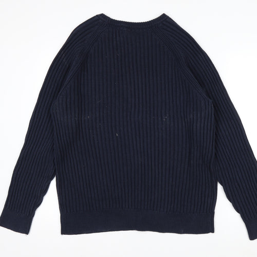 Boston Crew Men's Blue Cotton Chunky Knit Pullover Jumper L