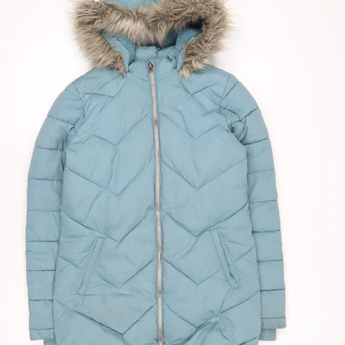 Mountain Warehouse Blue Teens Long Puffer Coat Size 14 Hooded Water Resistant