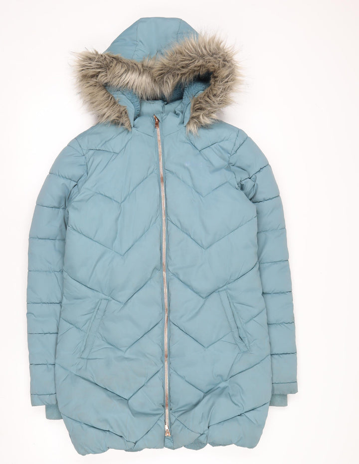 Mountain Warehouse Blue Teens Long Puffer Coat Size 14 Hooded Water Resistant
