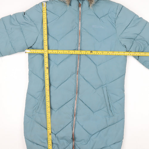 Mountain Warehouse Blue Teens Long Puffer Coat Size 14 Hooded Water Resistant