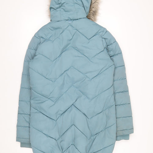 Mountain Warehouse Blue Teens Long Puffer Coat Size 14 Hooded Water Resistant