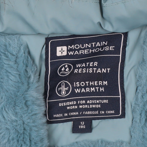Mountain Warehouse Blue Teens Long Puffer Coat Size 14 Hooded Water Resistant