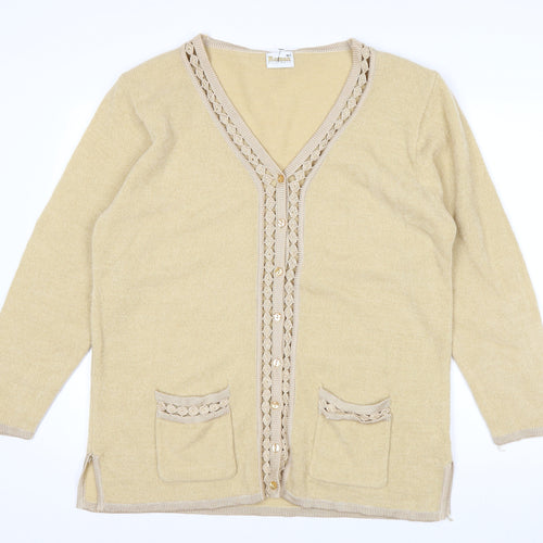 Roman Originals Women Beige Knit Long Sleeve V-Neck Cardigan M/L