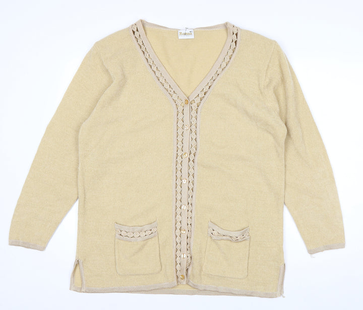 Roman Originals Women Beige Knit Long Sleeve V-Neck Cardigan M/L