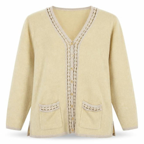 Roman Originals Women Beige Knit Long Sleeve V-Neck Cardigan M/L