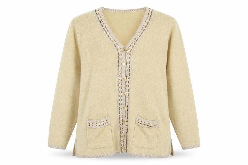 Roman Originals Women Beige Knit Long Sleeve V-Neck Cardigan M/L