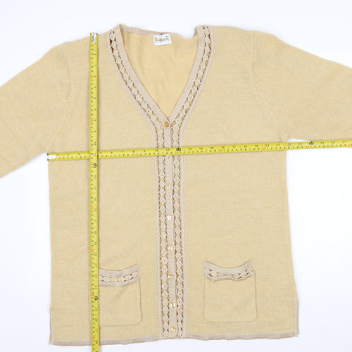 Roman Originals Women Beige Knit Long Sleeve V-Neck Cardigan M/L