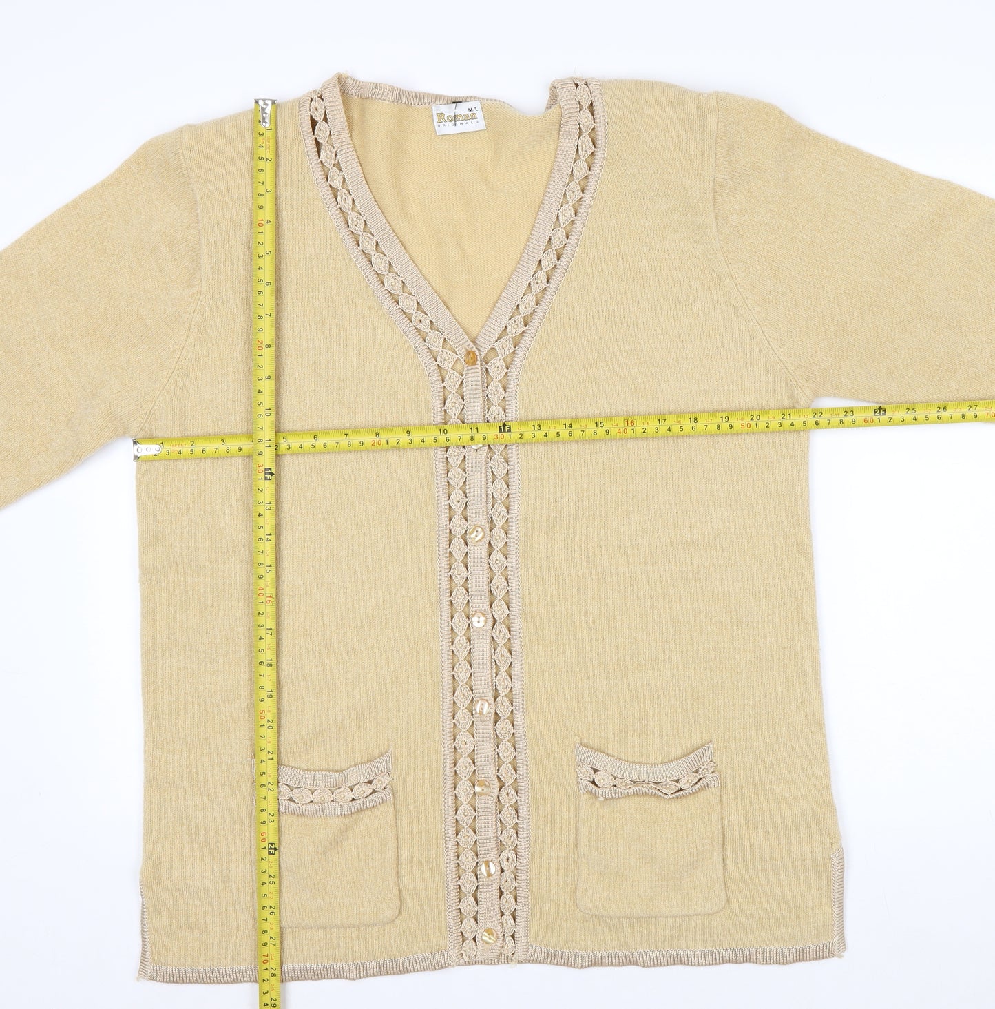 Roman Originals Women Beige Knit Long Sleeve V-Neck Cardigan M/L