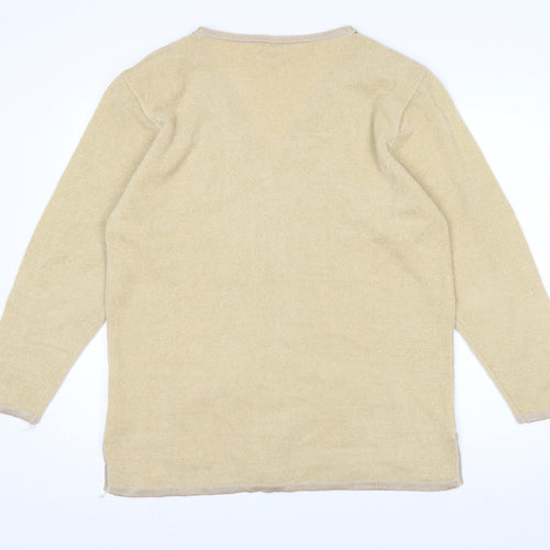Roman Originals Women Beige Knit Long Sleeve V-Neck Cardigan M/L
