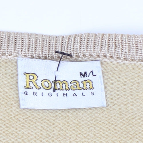 Roman Originals Women Beige Knit Long Sleeve V-Neck Cardigan M/L