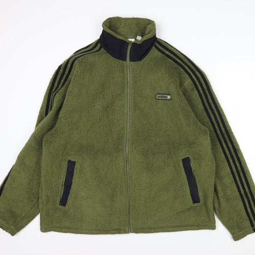 Adidas Men Green Fleece Full Zip Jacket XL Stand-Up Collar