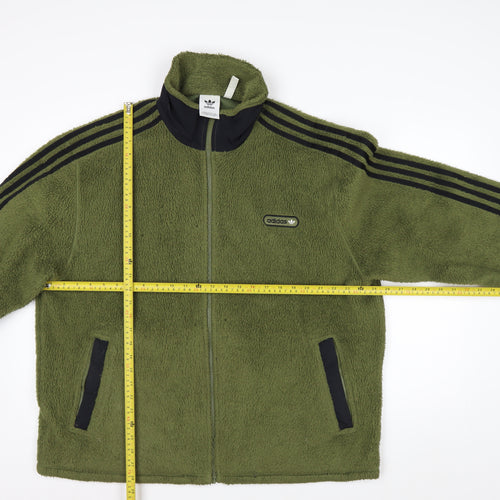 Adidas Men Green Fleece Full Zip Jacket XL Stand-Up Collar