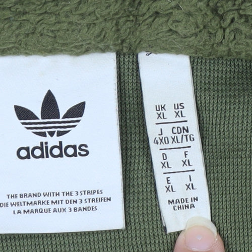 Adidas Men Green Fleece Full Zip Jacket XL Stand-Up Collar