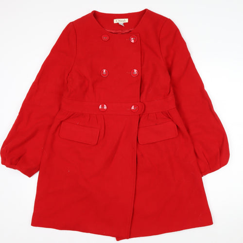 Chloé Women's Red Wool Blend Belted Pea Coat Size 8