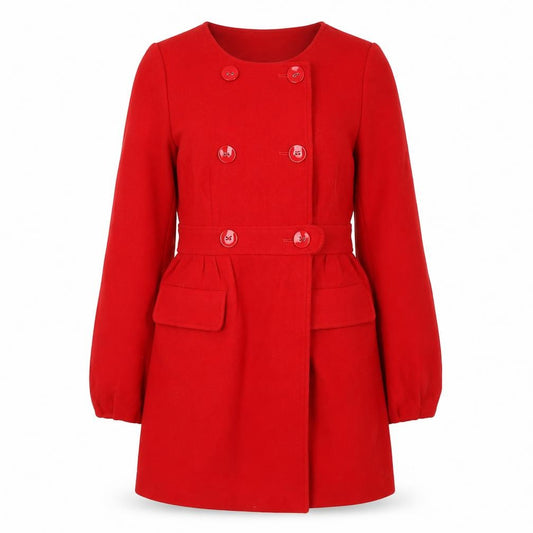 Front view of Chloé Women's Red Wool Blend Belted Pea Coat, size 8