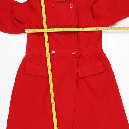 Chloé Women's Red Wool Blend Belted Pea Coat Size 8