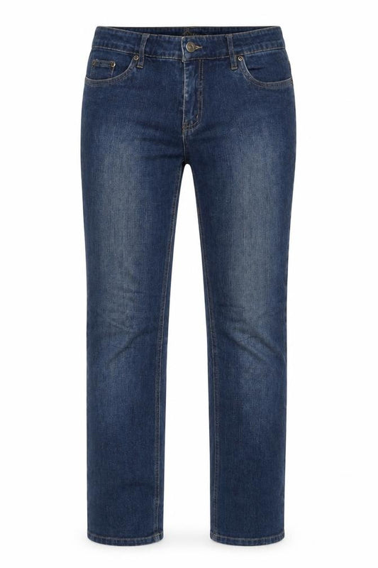 Front view of Quite women’s blue straight leg stretch jeans, size UK 9-10