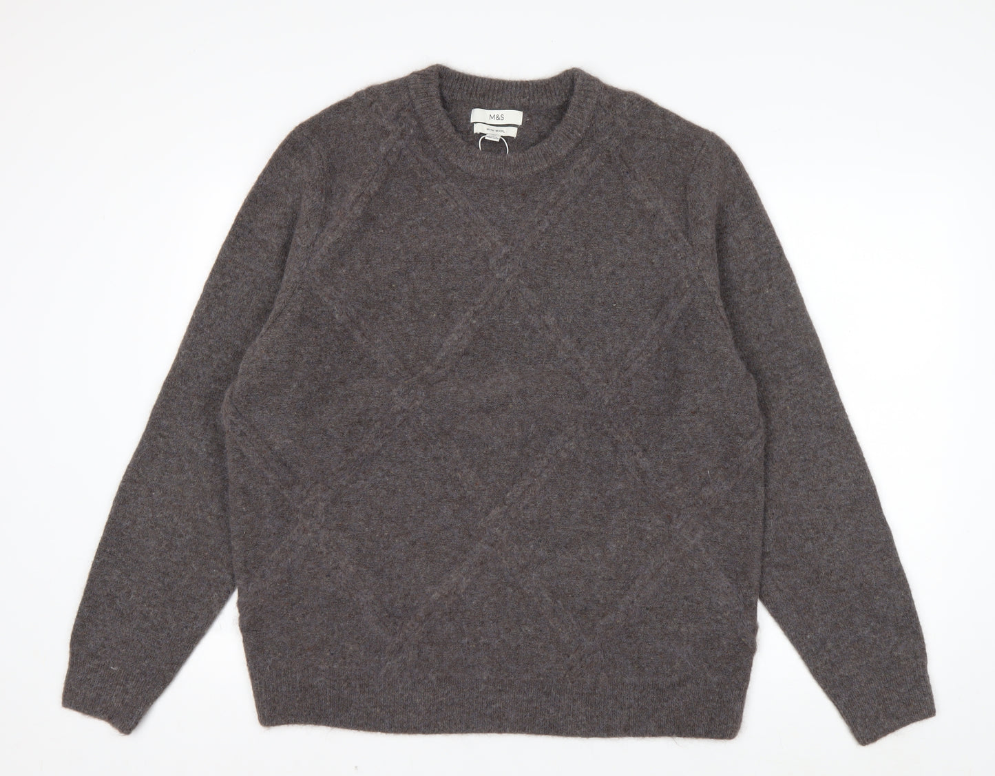 Marks and Spencer Men's Brown XL Crew Neck Wool Blend Jumper