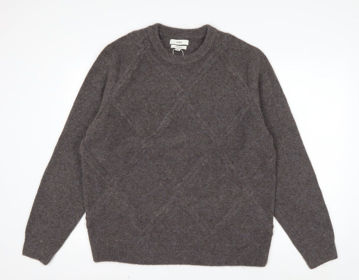 Marks and Spencer Men's Brown XL Crew Neck Wool Blend Jumper