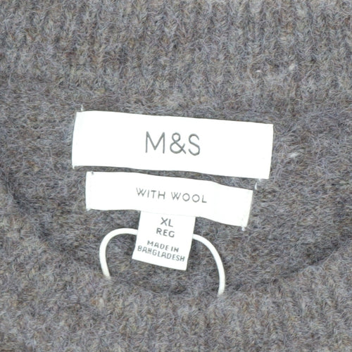 Marks and Spencer Men's Brown XL Crew Neck Wool Blend Jumper