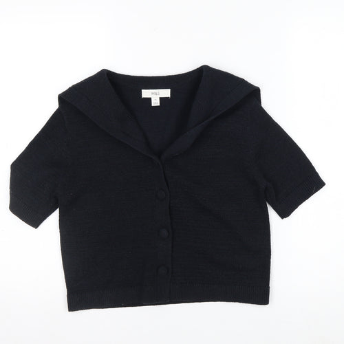 Marks and Spencer Women's Black Cropped Button-Up Knit Top XS