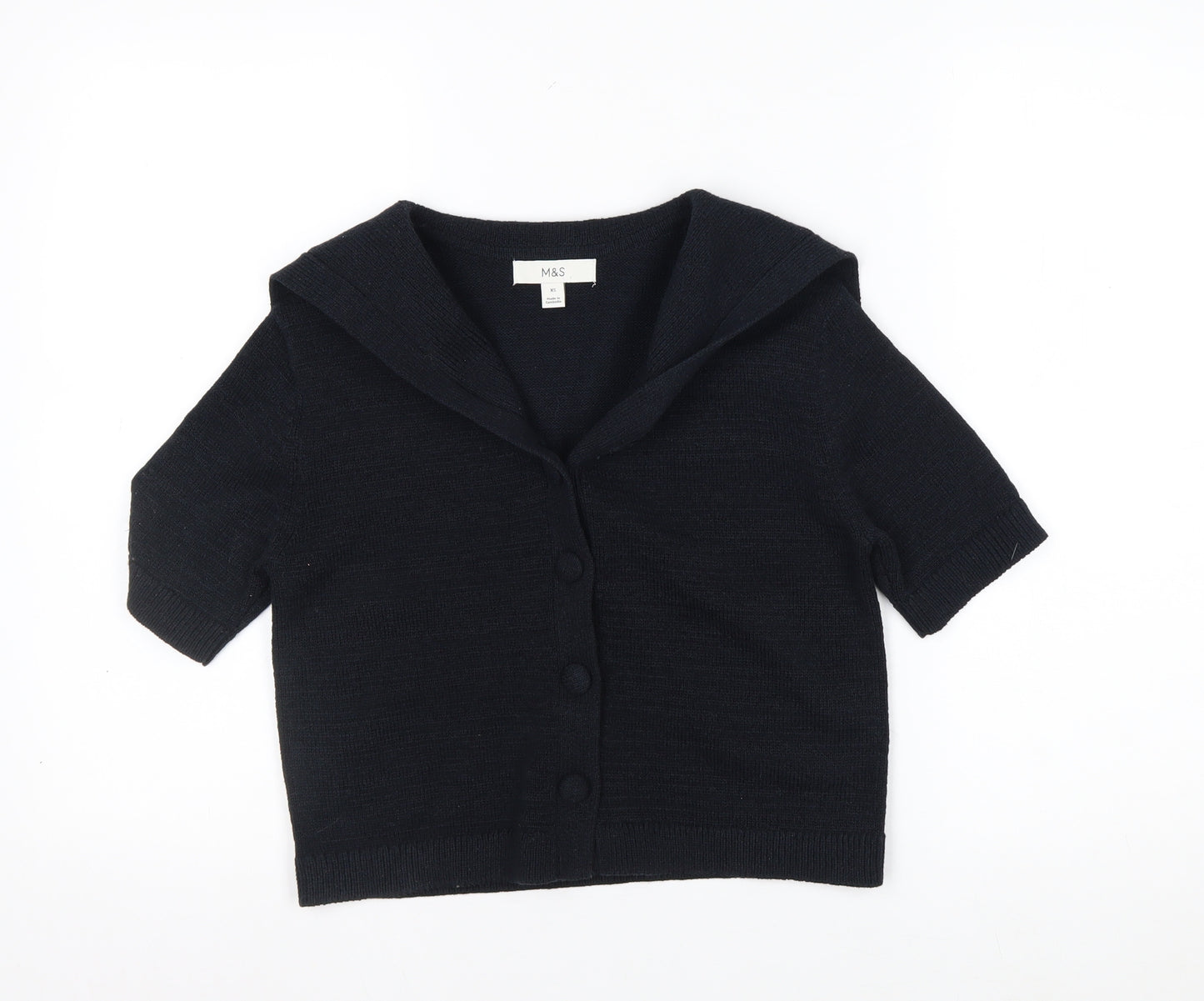 Marks and Spencer Women's Black Cropped Button-Up Knit Top XS