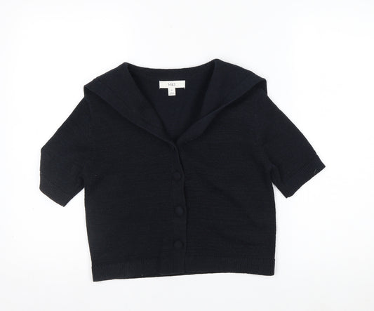 Marks and Spencer Women's Black Cropped Button-Up Knit Top XS