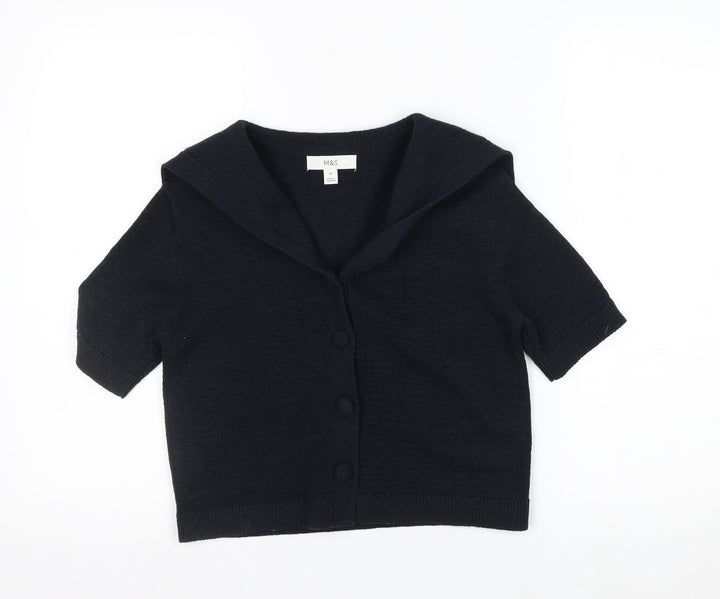 Marks and Spencer Women's Black Cropped Button-Up Knit Top XS