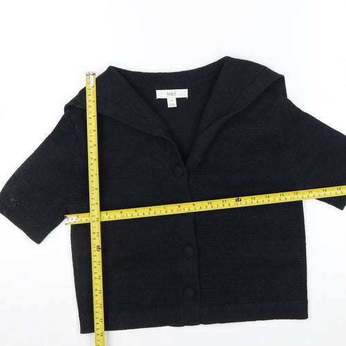 Marks and Spencer Women's Black Cropped Button-Up Knit Top XS
