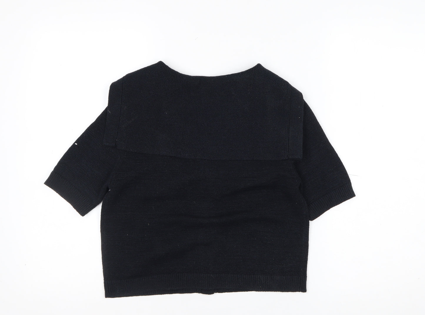 Marks and Spencer Women's Black Cropped Button-Up Knit Top XS