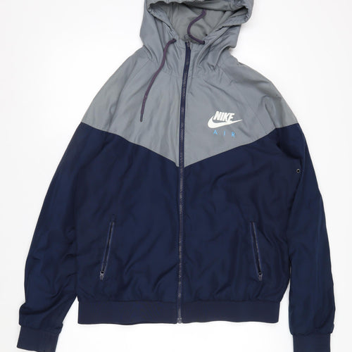 Nike Men's Blue Grey Hooded Windbreaker Jacket Size L