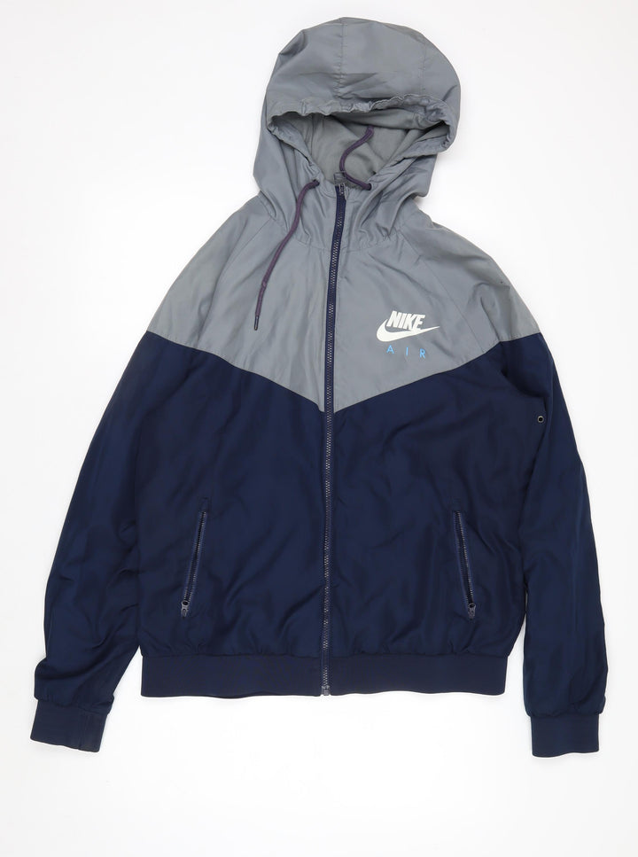 Nike Men's Blue Grey Hooded Windbreaker Jacket Size L