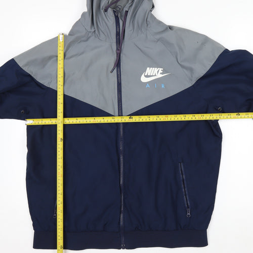 Nike Men's Blue Grey Hooded Windbreaker Jacket Size L