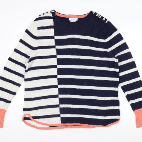 White Stuff Women's Blue Striped Merino Wool Jumper Size 18