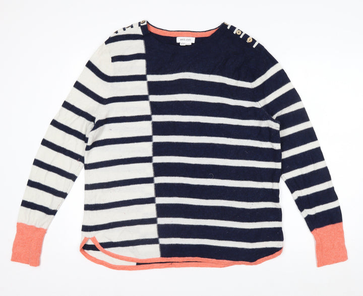 White Stuff Women's Blue Striped Merino Wool Jumper Size 18