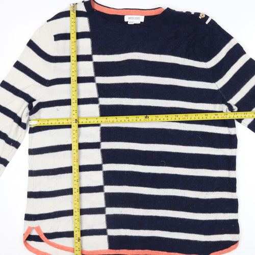 White Stuff Women's Blue Striped Merino Wool Jumper Size 18