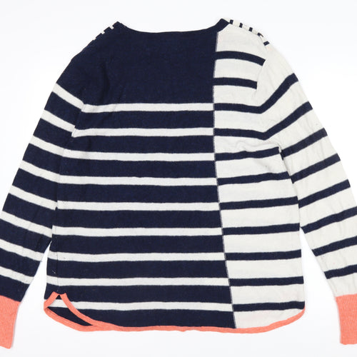 White Stuff Women's Blue Striped Merino Wool Jumper Size 18
