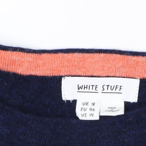 White Stuff Women's Blue Striped Merino Wool Jumper Size 18