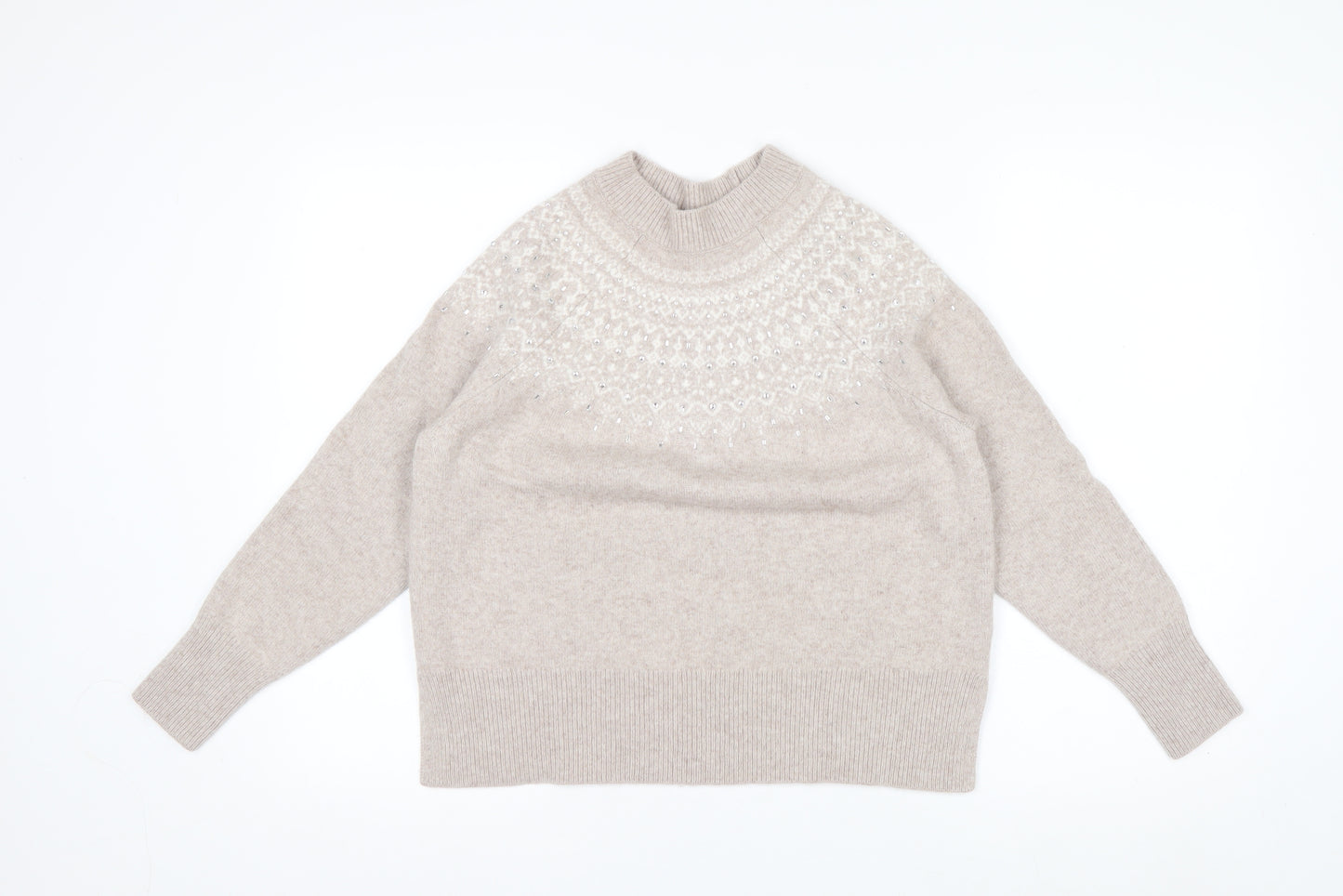 The White Company Women's Beige Fair Isle Wool Blend Jumper Size M