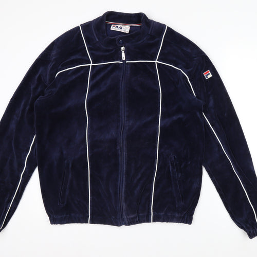 Fila Men's Blue L Retro Bomber Jacket Full Zip Velvet Finish