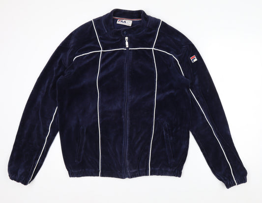 Fila Men's Blue L Retro Bomber Jacket Full Zip Velvet Finish