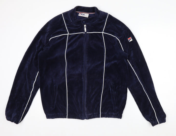 Fila Men's Blue L Retro Bomber Jacket Full Zip Velvet Finish