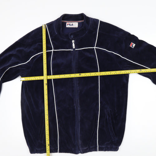 Fila Men's Blue L Retro Bomber Jacket Full Zip Velvet Finish