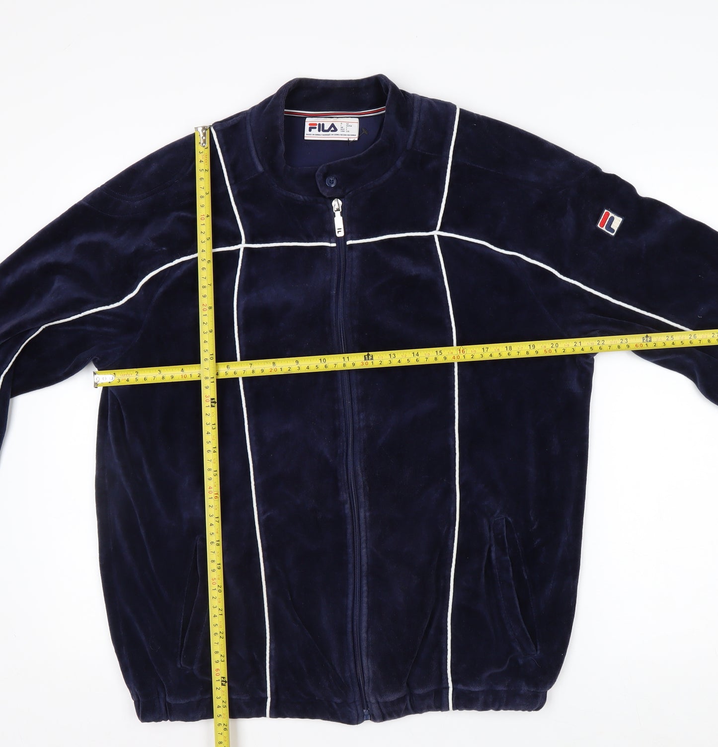 Fila Men's Blue L Retro Bomber Jacket Full Zip Velvet Finish