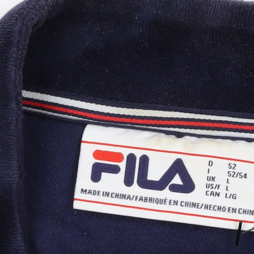 Fila Men's Blue L Retro Bomber Jacket Full Zip Velvet Finish