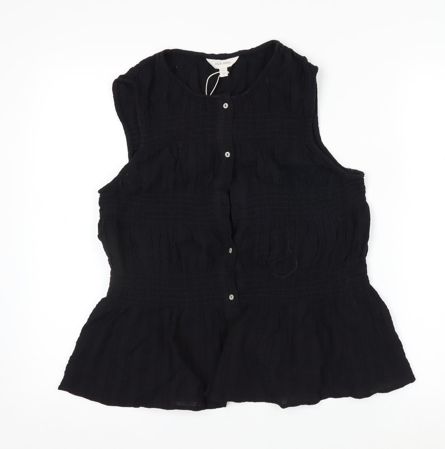 Marks and Spencer Per Una Women's Black Cotton Sleeveless Tunic Blouse Size 12