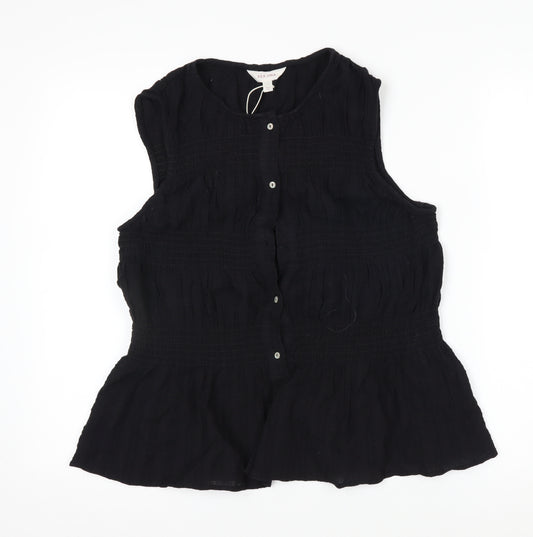 Marks and Spencer Per Una Women's Black Cotton Sleeveless Tunic Blouse Size 12