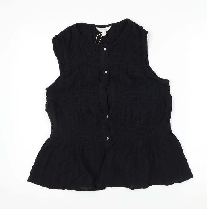 Marks and Spencer Per Una Women's Black Cotton Sleeveless Tunic Blouse Size 12