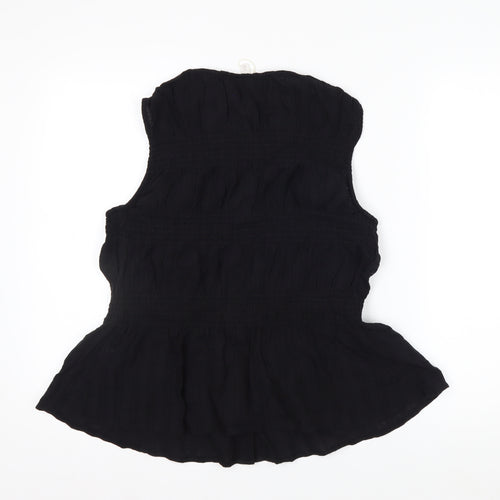 Marks and Spencer Per Una Women's Black Cotton Sleeveless Tunic Blouse Size 12